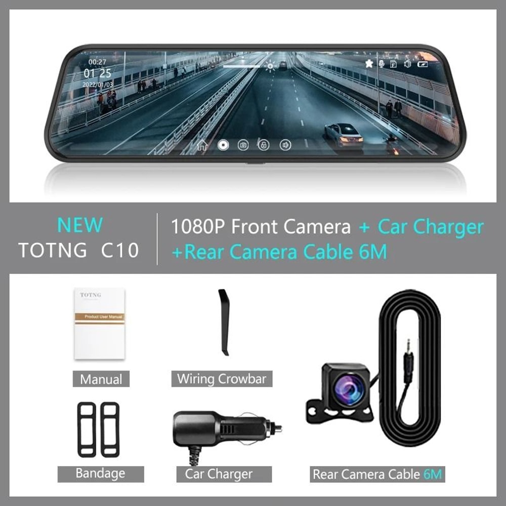 10 Inch Touchscreen Mirror Dash Cam With Front And Rear Cameras 7