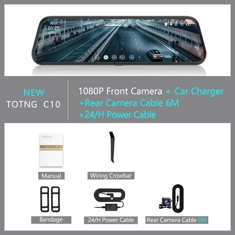 10 Inch Touchscreen Mirror Dash Cam With Front And Rear Cameras 8