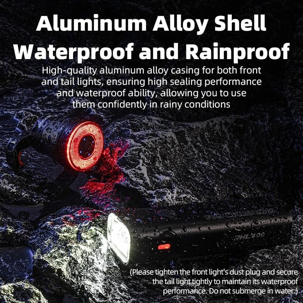 ROCKBROS Waterproof USB C Rechargeable Bike Light With Head And Tail Lights 3