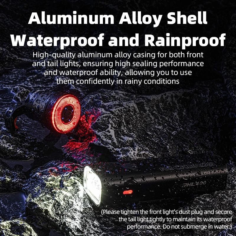 ROCKBROS Waterproof USB C Rechargeable Bike Light With Head And Tail Lights 3