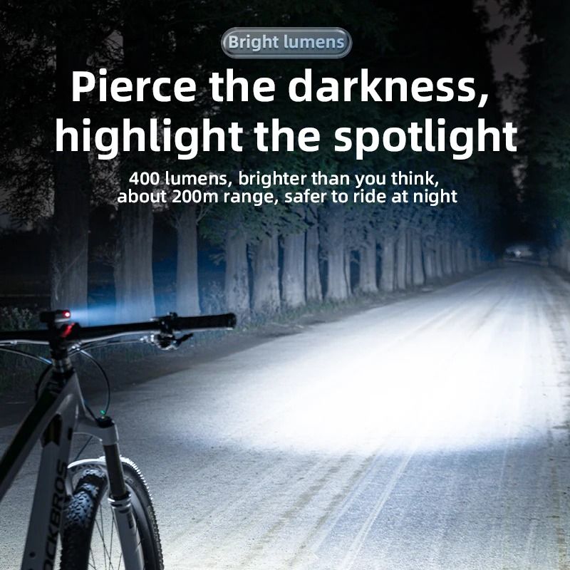 ROCKBROS Waterproof Aluminum Bike Light USB C Rechargeable 200LM 400LM 1