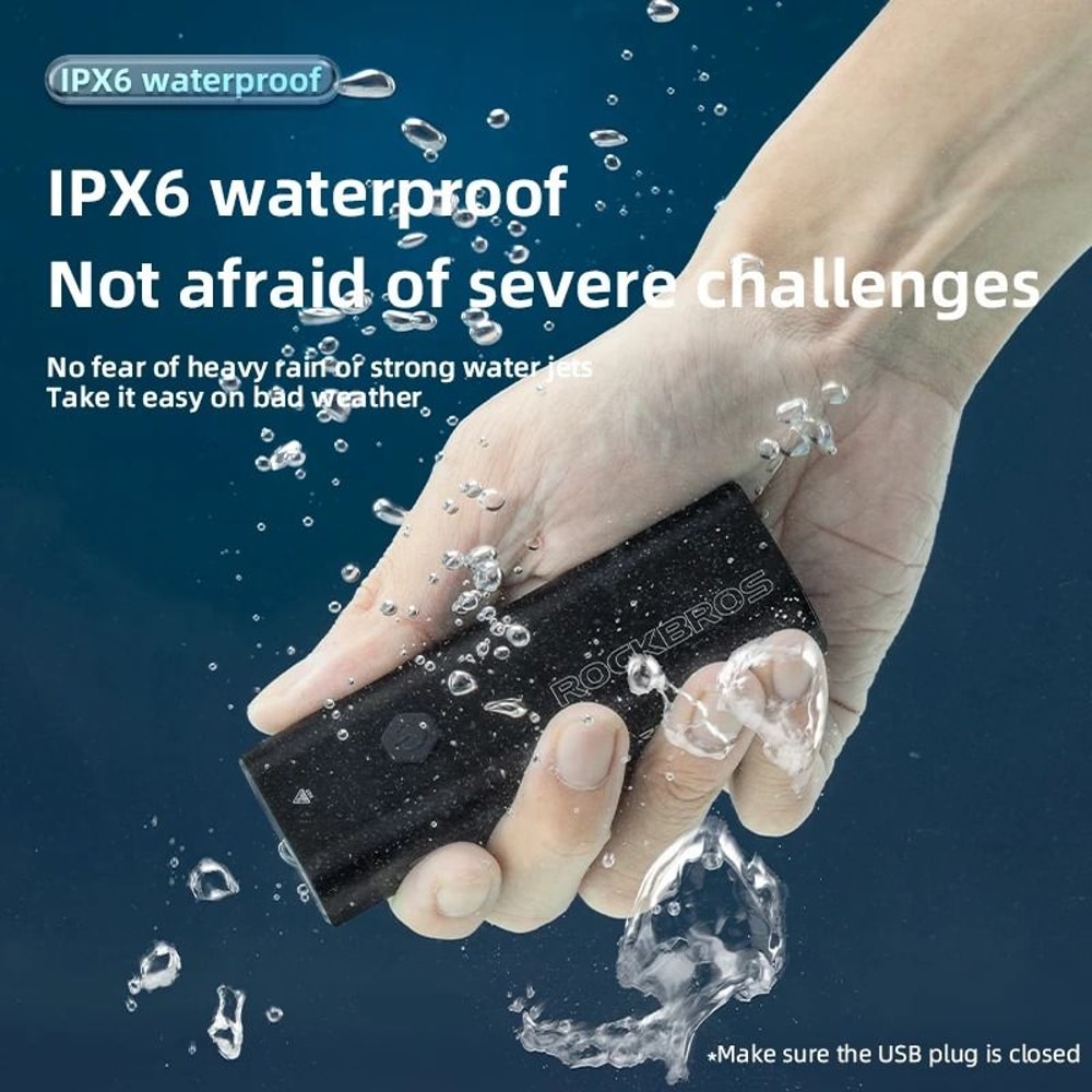 ROCKBROS Waterproof Aluminum Bike Light USB C Rechargeable 200LM 400LM 3