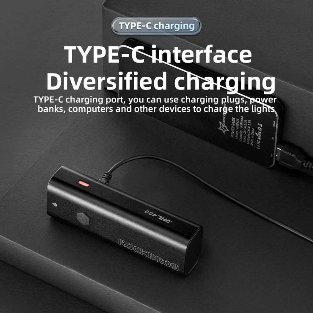 ROCKBROS Waterproof Aluminum Bike Light USB C Rechargeable 200LM 400LM 5