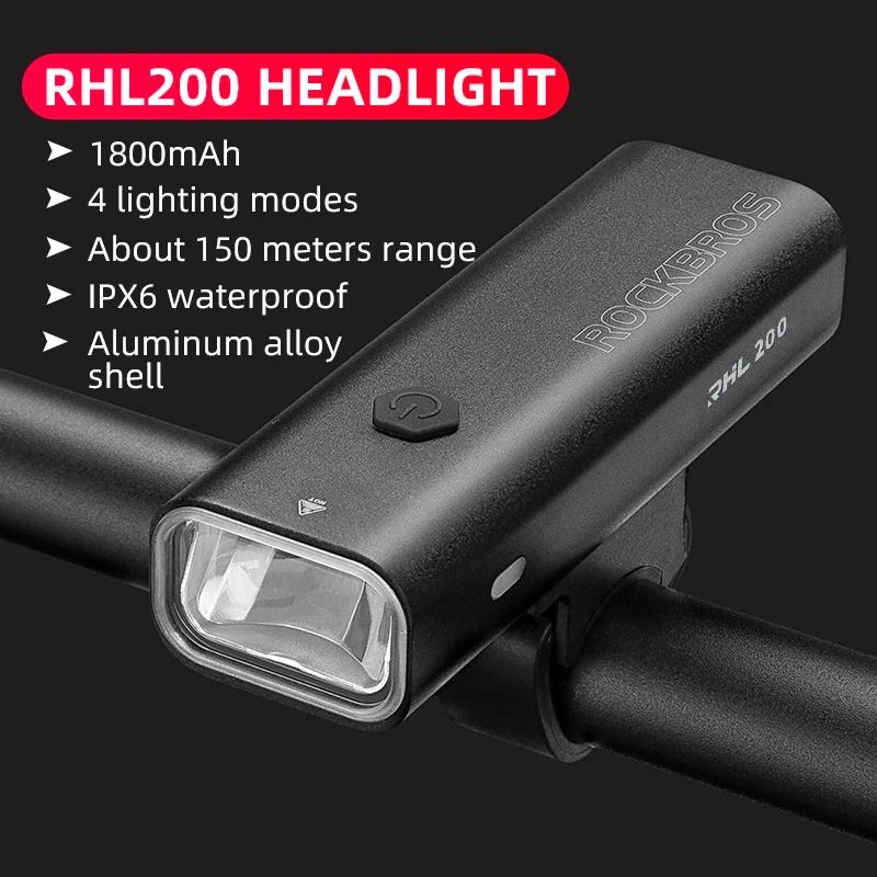 ROCKBROS Waterproof Aluminum Bike Light USB C Rechargeable 200LM 400LM 6