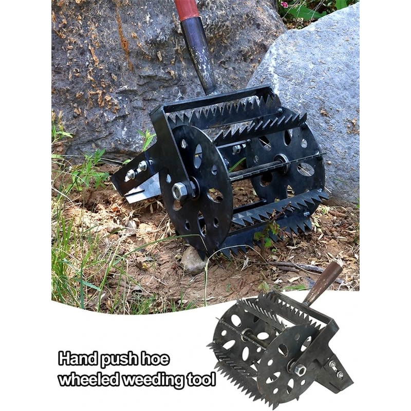Hand Push Wheeled Weeder With Saw Tooth Manganese Steel Blade 1