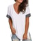 Spring Summer Solid Color V Neck Short Sleeve Womens Base Shirt 2