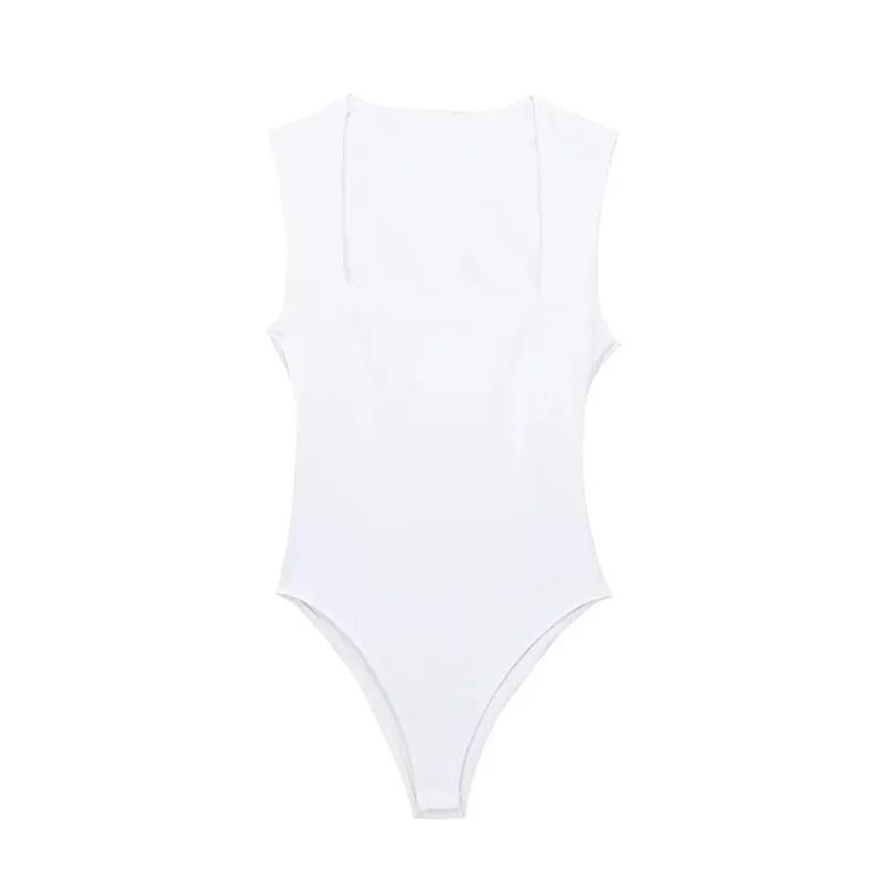 Women Square Neck Sleeveless Bodysuit Bodycon Summer Top 2