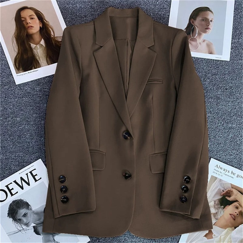 Korean Fashion Loose Boyfriend Style Brown Blazer For Women 10