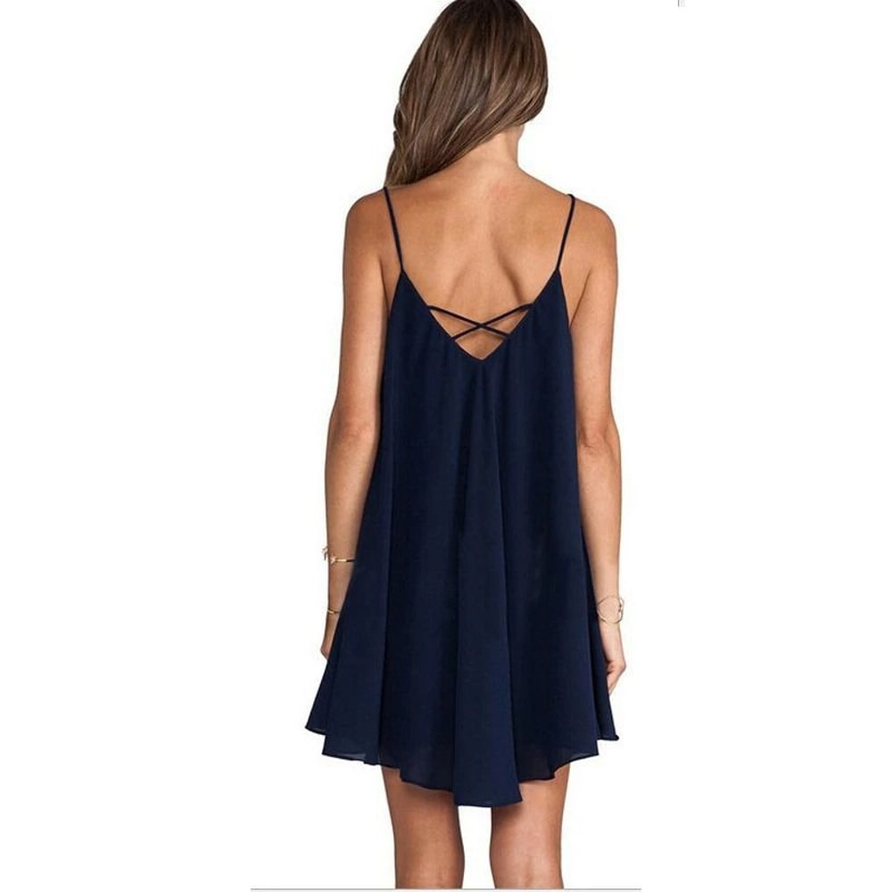 Loose Fit Solid Color Chiffon Sling Dress For Women 1