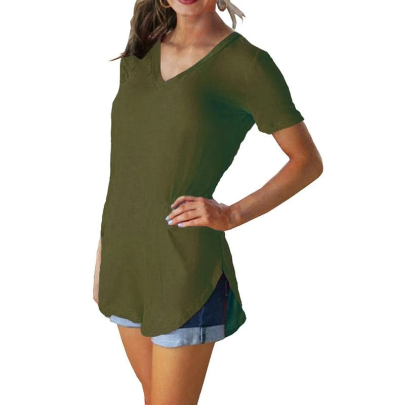 Loose Fit V Neck Short Sleeve Summer Blouse For Women 9