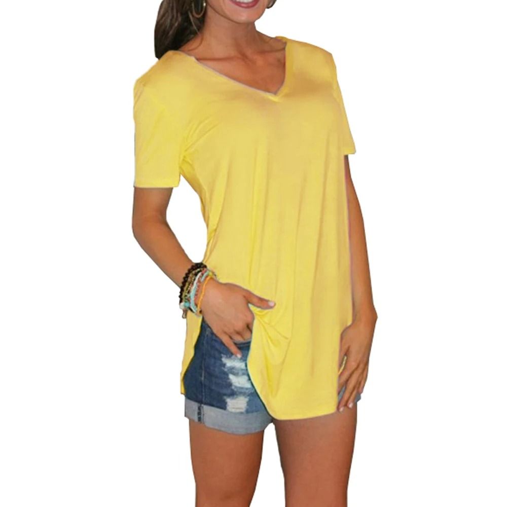 Loose Fit V Neck Short Sleeve Summer Blouse For Women 12
