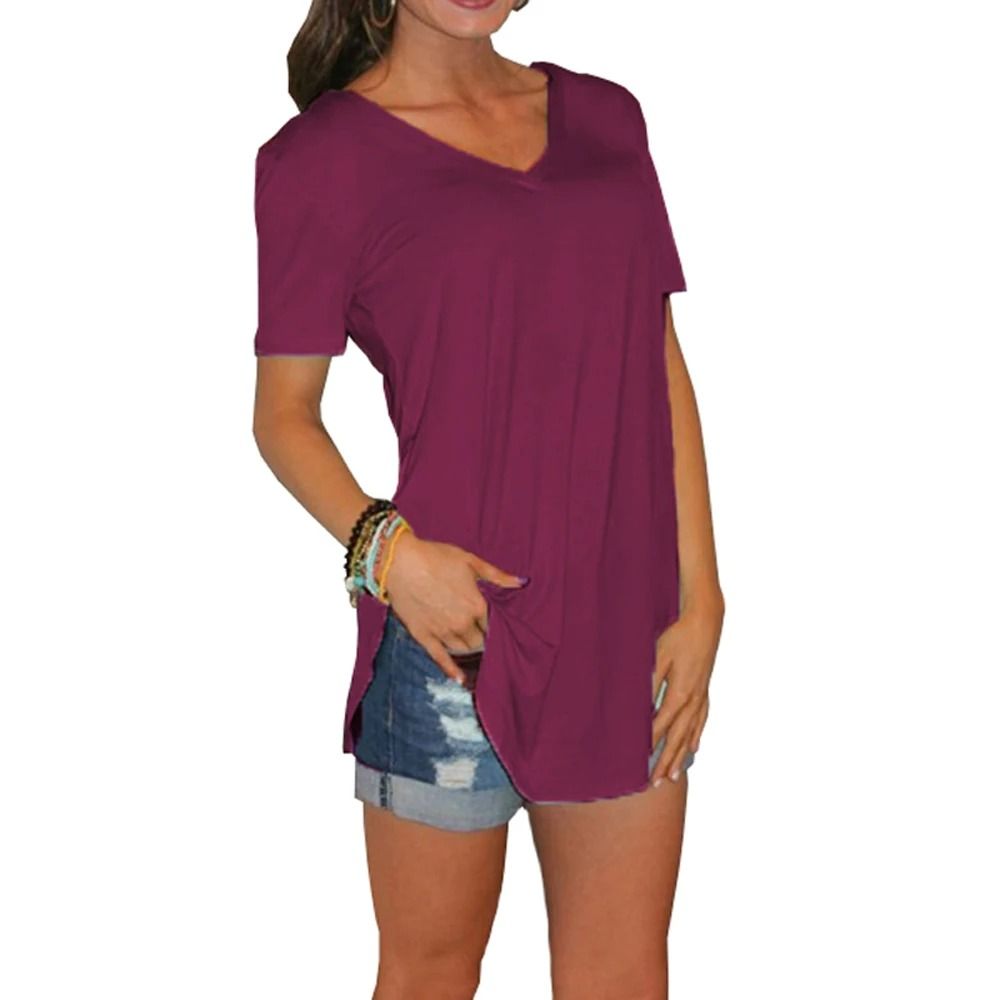 Loose Fit V Neck Short Sleeve Summer Blouse For Women 13