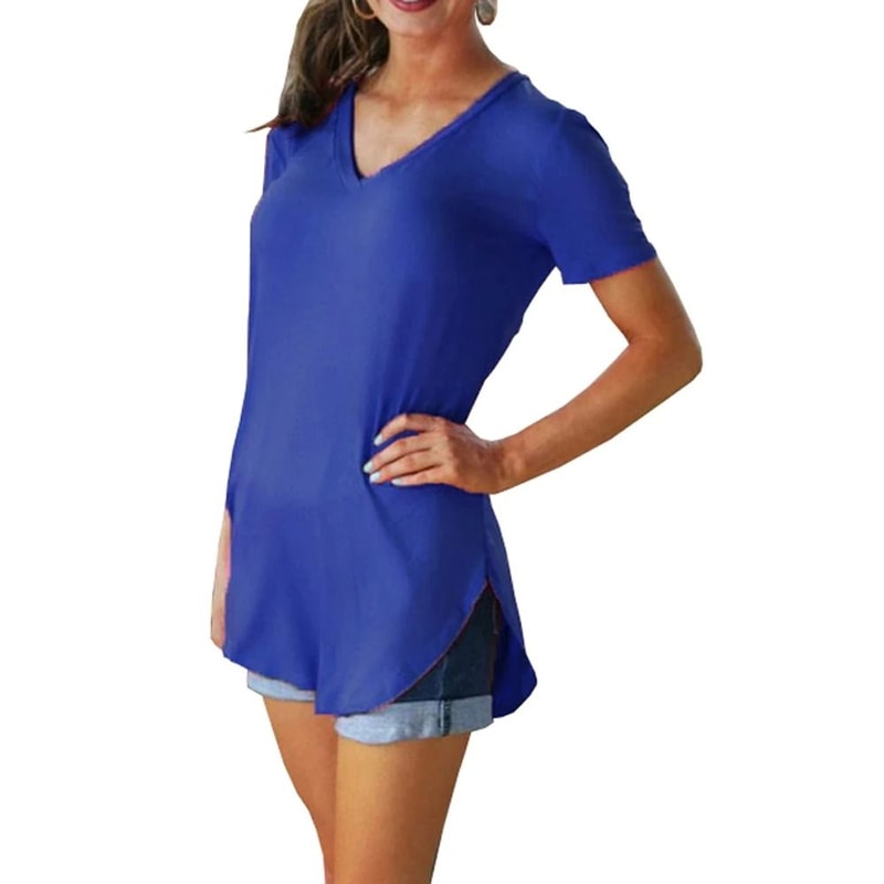 Loose Fit V Neck Short Sleeve Summer Blouse For Women 15