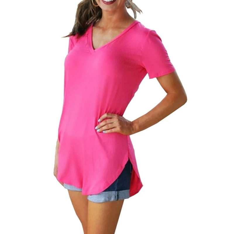 Loose Fit V Neck Short Sleeve Summer Blouse For Women 16