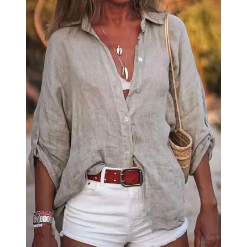 Womens Pure Cotton Loose Seven Quarter Sleeve Shirt 8