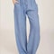 Womens Cotton Linen Straight Leg Pants With Elastic Waist And Pockets 2