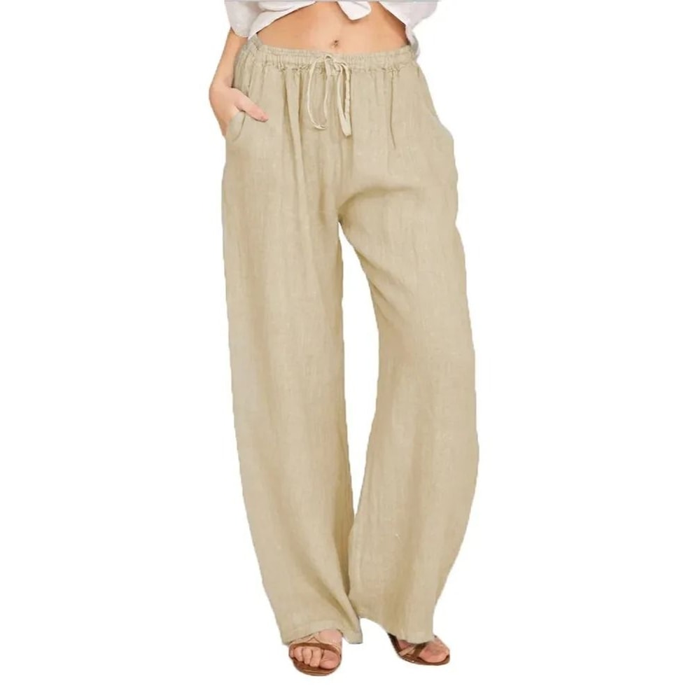 Womens Cotton Linen Straight Leg Pants With Elastic Waist And Pockets 8