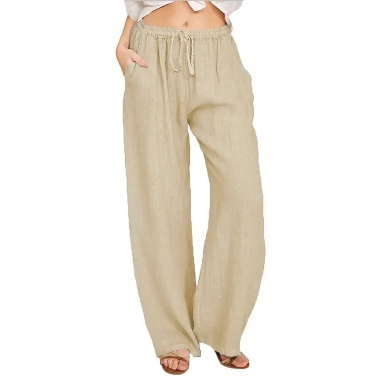 Womens Cotton Linen Straight Leg Pants With Elastic Waist And Pockets 8