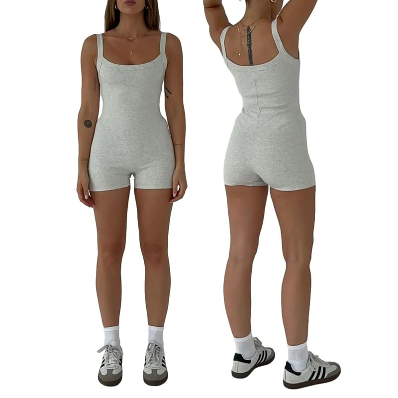 Womens Casual Sleeveless Ribbed U Neck Slim Fit Bodycon Romper Playsuit 7