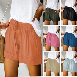 womens high waisted lace up loose fit twill wide leg summer shorts