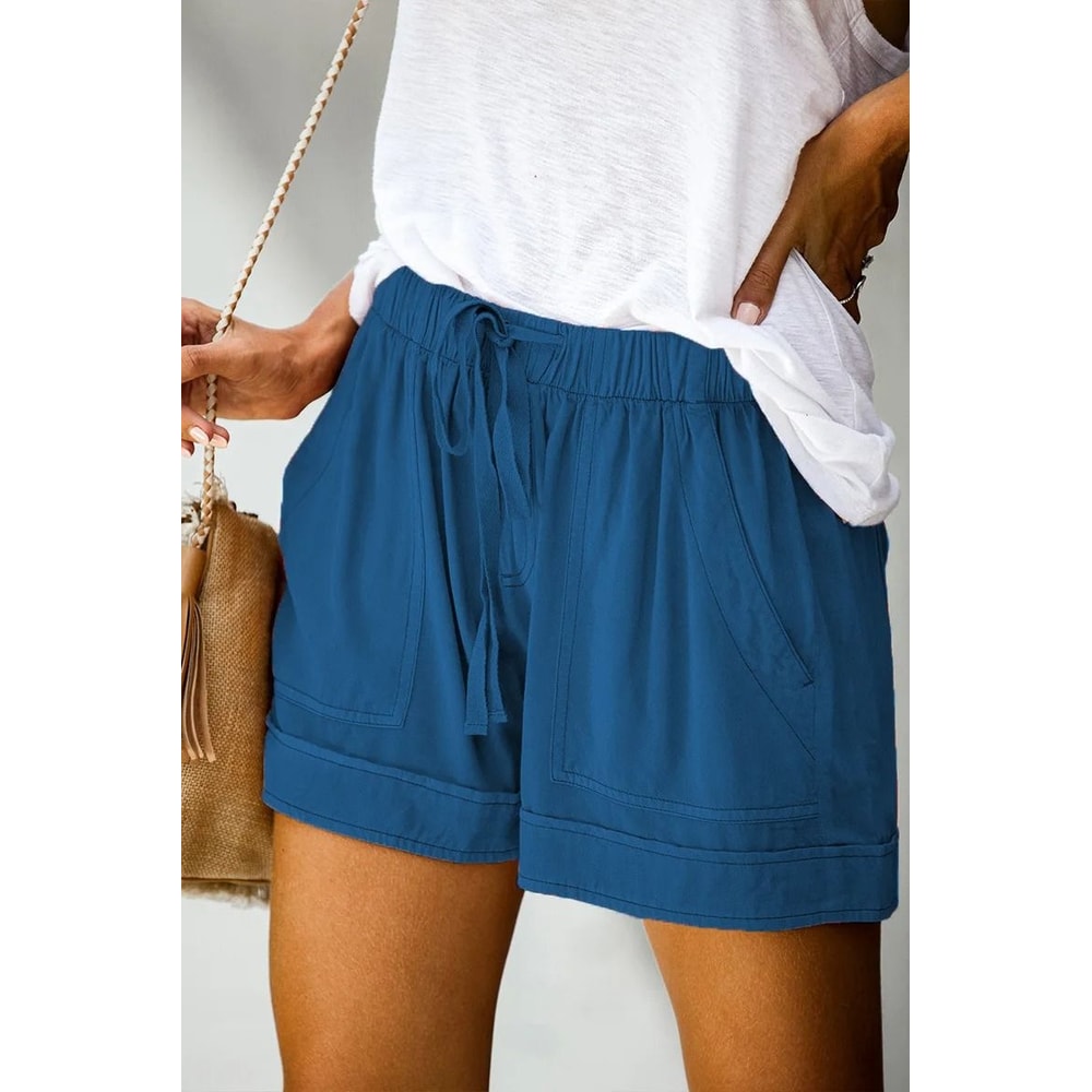Womens High Waisted Lace Up Loose Fit Twill Wide Leg Summer Shorts 3
