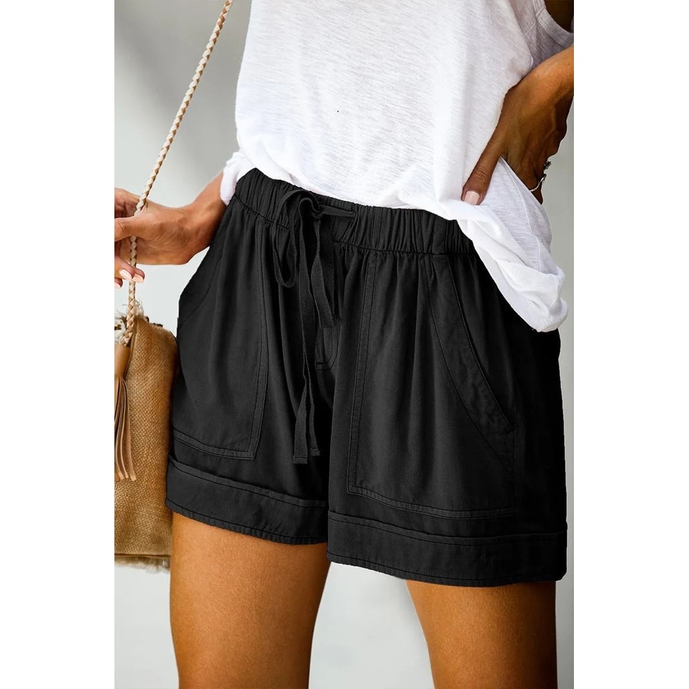 Womens High Waisted Lace Up Loose Fit Twill Wide Leg Summer Shorts 4