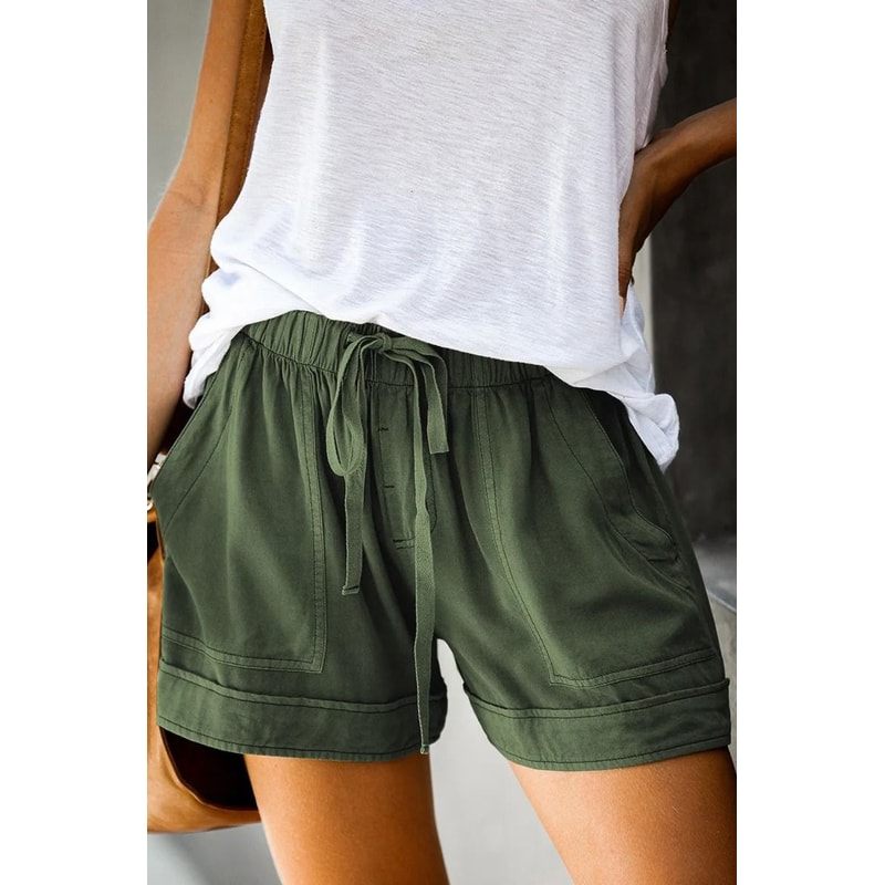 Womens High Waisted Lace Up Loose Fit Twill Wide Leg Summer Shorts 5