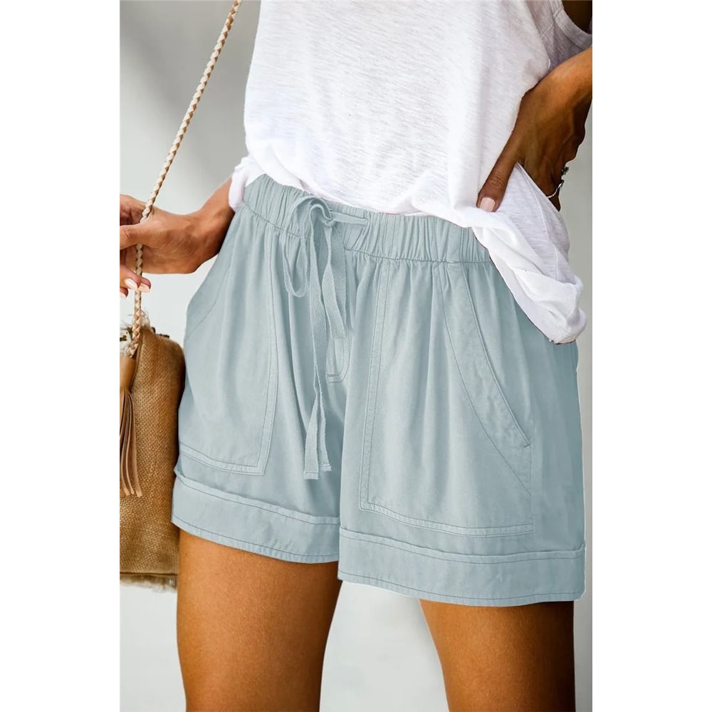 Womens High Waisted Lace Up Loose Fit Twill Wide Leg Summer Shorts 9