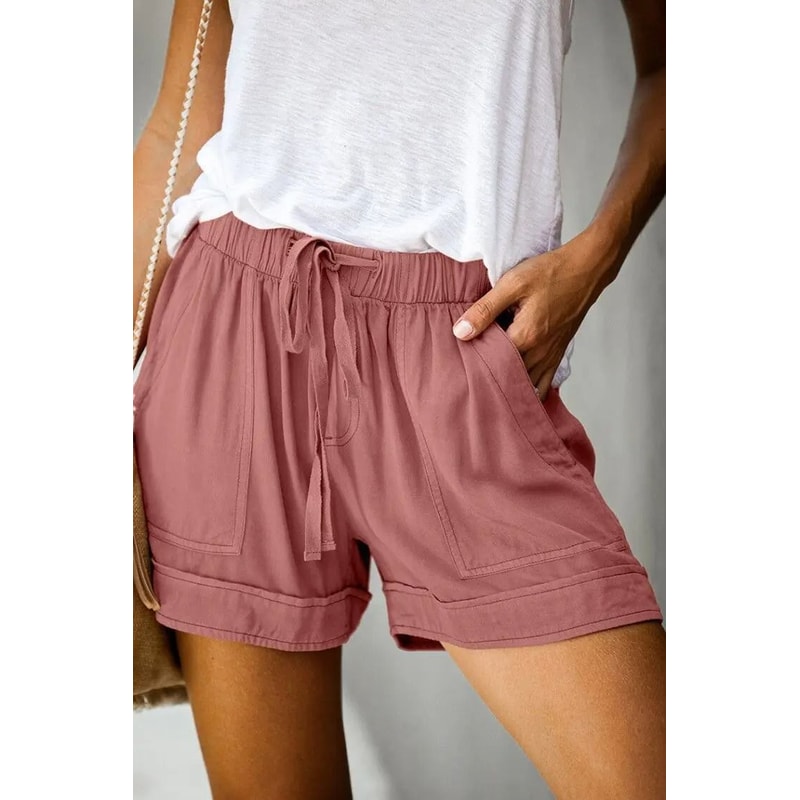 Womens High Waisted Lace Up Loose Fit Twill Wide Leg Summer Shorts 14