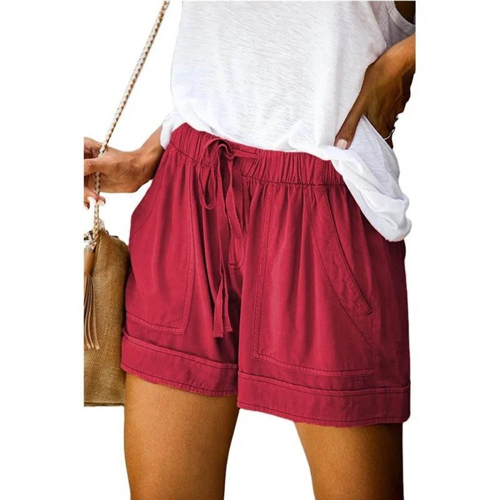 Womens High Waisted Lace Up Loose Fit Twill Wide Leg Summer Shorts 15