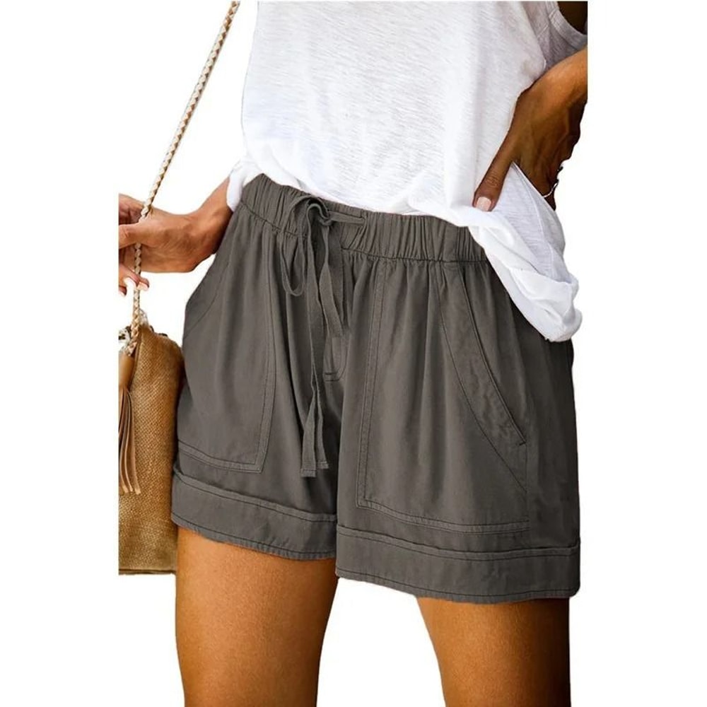 Womens High Waisted Lace Up Loose Fit Twill Wide Leg Summer Shorts 6