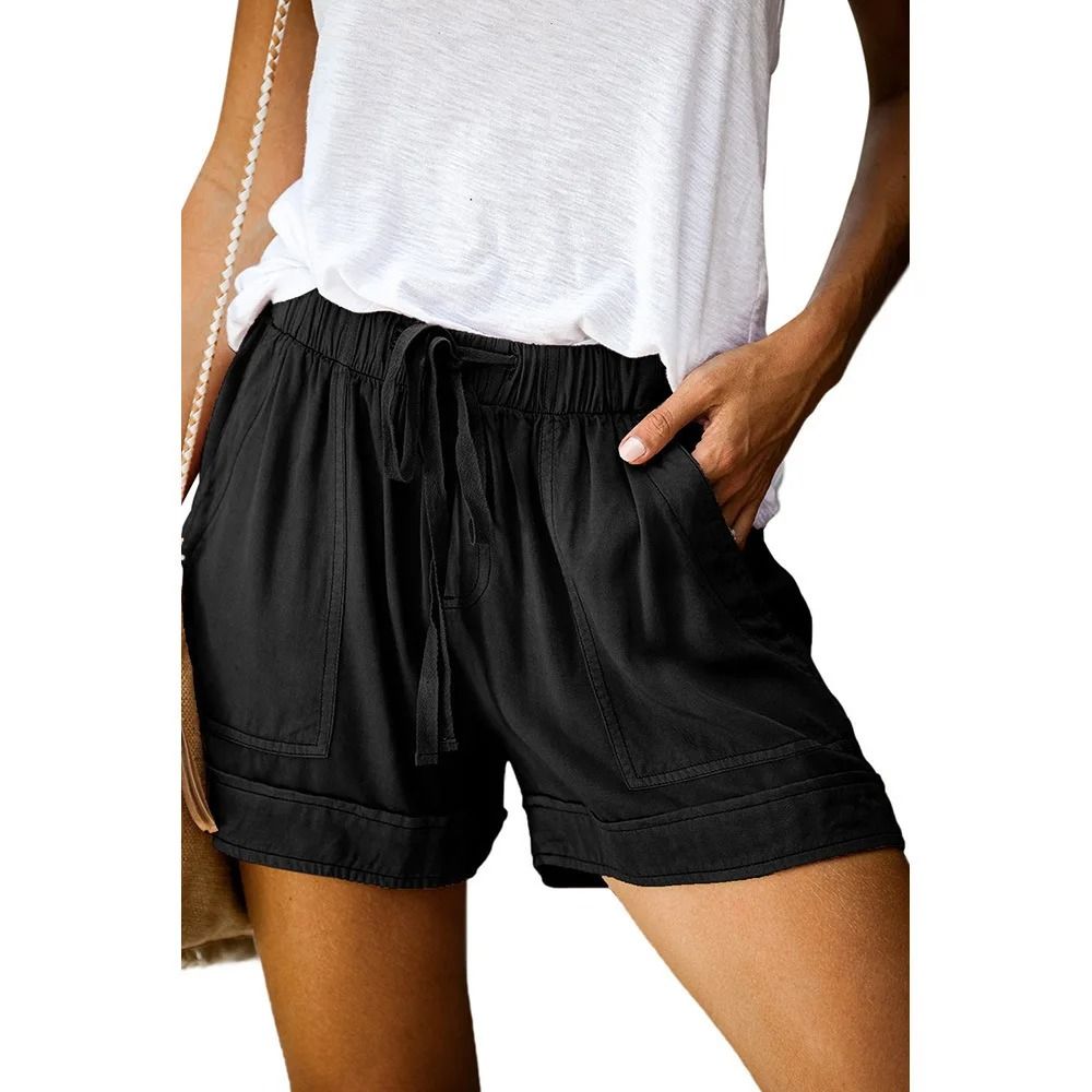Womens High Waisted Lace Up Loose Fit Twill Wide Leg Summer Shorts 7