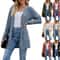 Womens Striped V Neck Button Front Cardigan Coat 0