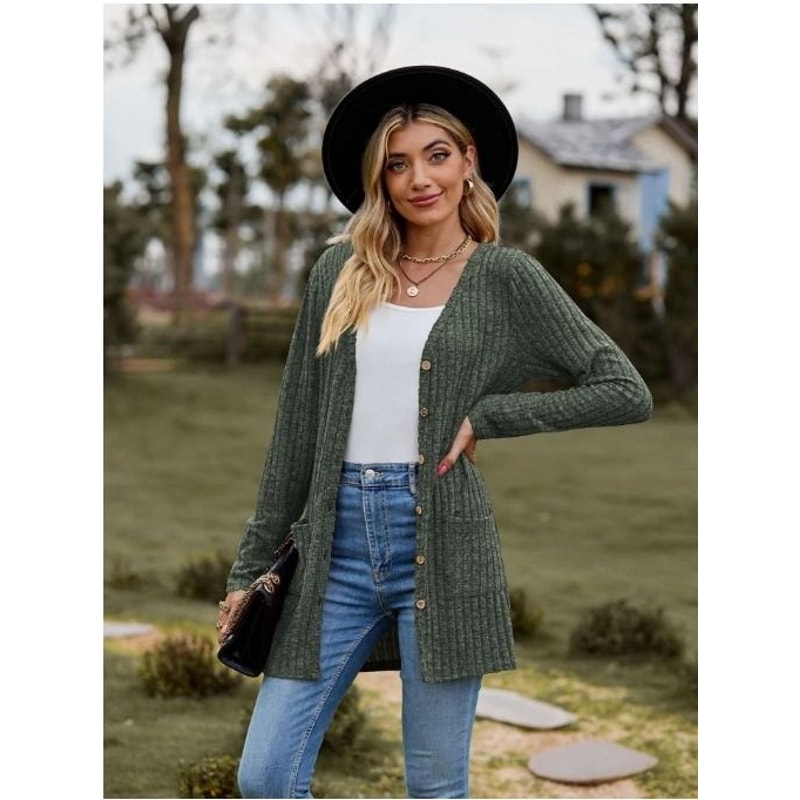 Womens Striped V Neck Button Front Cardigan Coat 8