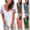 Womens V Neck Color Block Loose Fit Short Sleeve Tee 0
