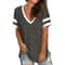 Womens V Neck Color Block Loose Fit Short Sleeve Tee 3