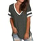 Womens V Neck Color Block Loose Fit Short Sleeve Tee 3