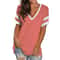 Womens V Neck Color Block Loose Fit Short Sleeve Tee 4