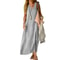 Womens V Neck Cotton Linen Loose Waist Sleeveless Summer Dress 0