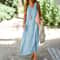 Womens V Neck Cotton Linen Loose Waist Sleeveless Summer Dress 9