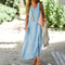 Womens V Neck Cotton Linen Loose Waist Sleeveless Summer Dress 9