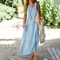 Womens V Neck Cotton Linen Loose Waist Sleeveless Summer Dress 4
