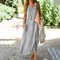 Womens V Neck Cotton Linen Loose Waist Sleeveless Summer Dress 5