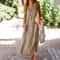 Womens V Neck Cotton Linen Loose Waist Sleeveless Summer Dress 8