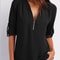 Womens Loose Deep V Neck Chiffon Zipper Pullover Plus Size Top 1