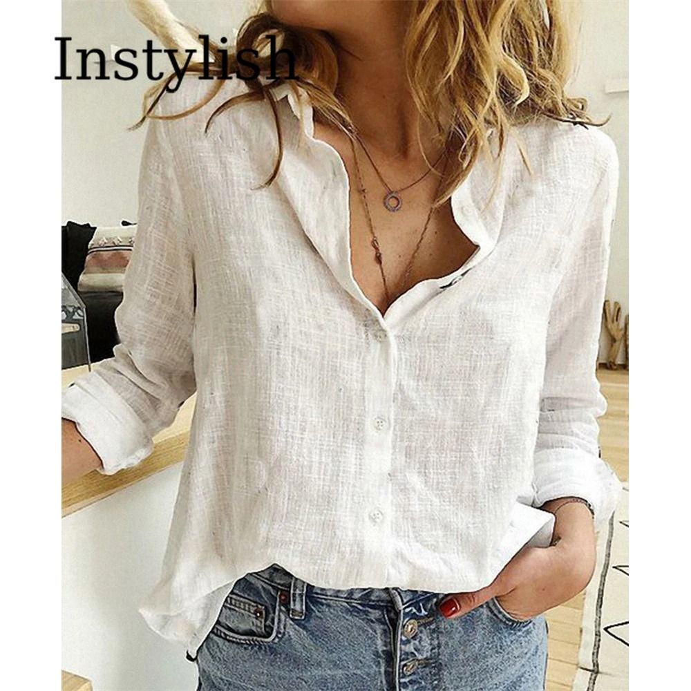 Womens Cotton Linen Button Down Lapel Blouse 0
