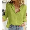 Womens Cotton Linen Button Down Lapel Blouse 1