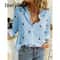 Womens Cotton Linen Button Down Lapel Blouse 2