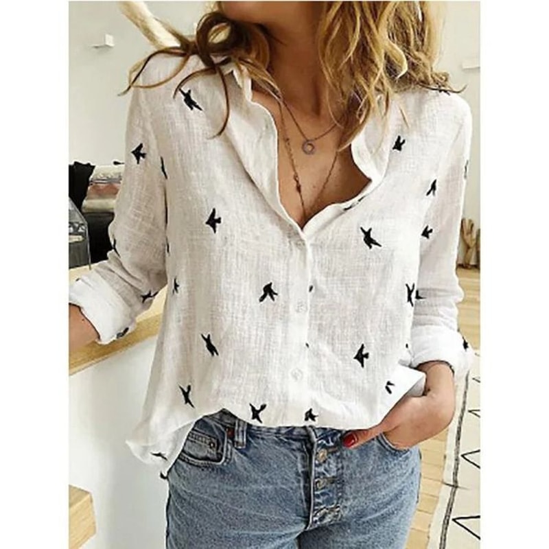 Womens Cotton Linen Button Down Lapel Blouse 10