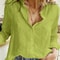 Womens Cotton Linen Button Down Lapel Blouse 14